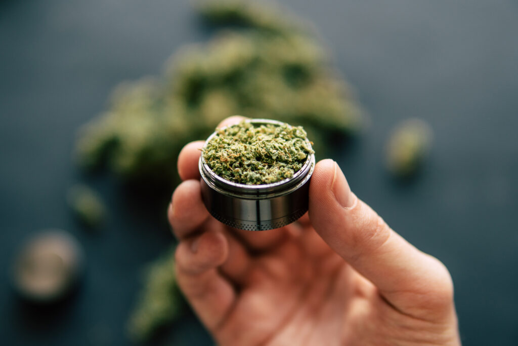 cannabis in a grinder