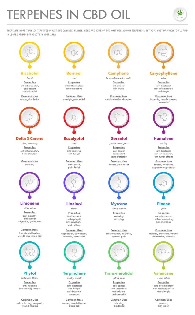 Terpenes in CBD Oil with Structural Formulas 