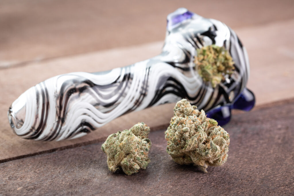 glass pipe with cannabis flower